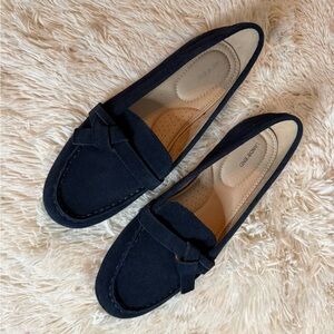 Lands End 9B Suede Leather Slip On Loafers Moccasins Driving Shoes Blue NWOT